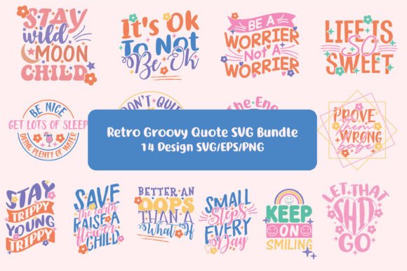 Retro Groovy Quote PNG Bundle for T-Shirt Designs and Graphics